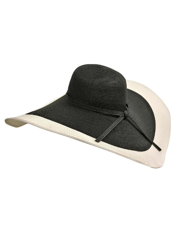 Beanies for easy wear-Black & White Floppy Hat With Wide Brim