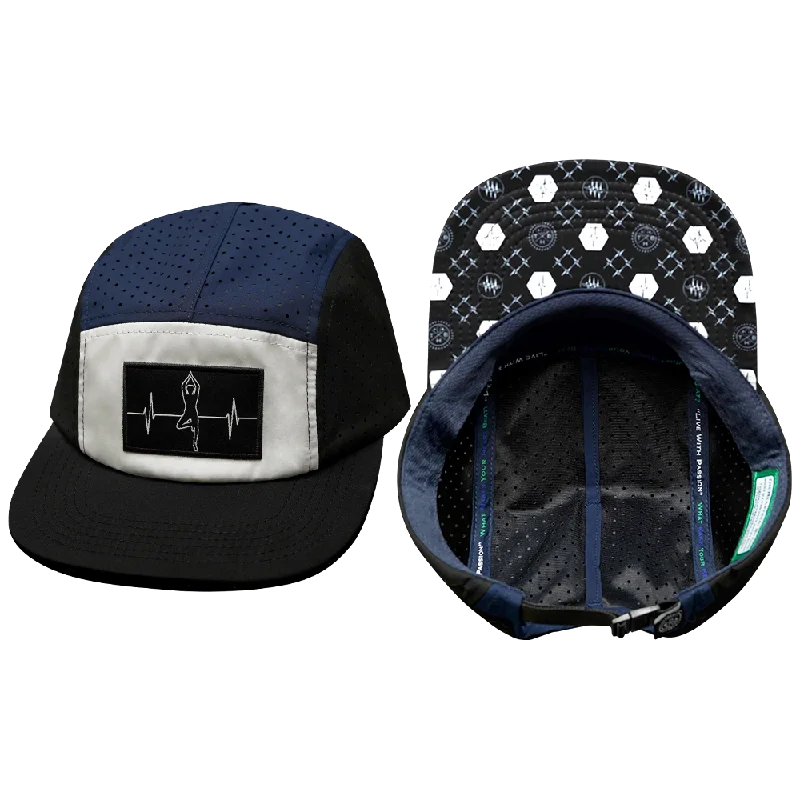 Beanies for stylish workout fashion-Yoga Hat | 5 Panel | Ponytail | Black - White - Navy