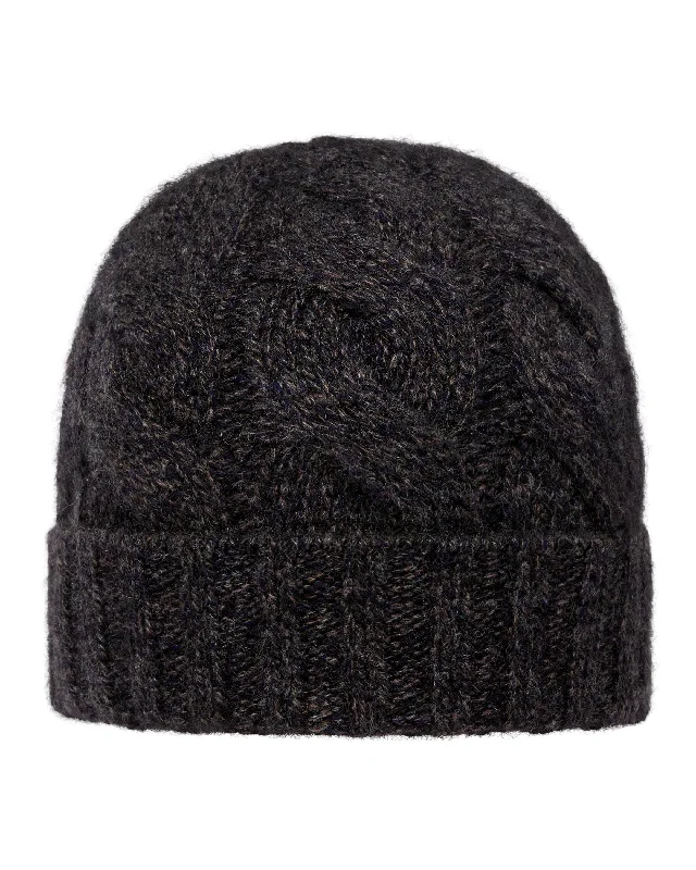 Beanies for those chilly fall days-Unisex Chunky Cable Cashmere Hat Granite Grey