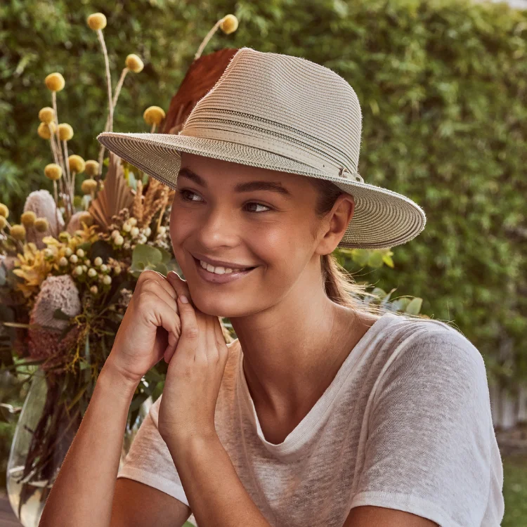 Beanies for stylish workout fashion-Cancer Council Heritage Town & Country Hat - Ivory/Sage