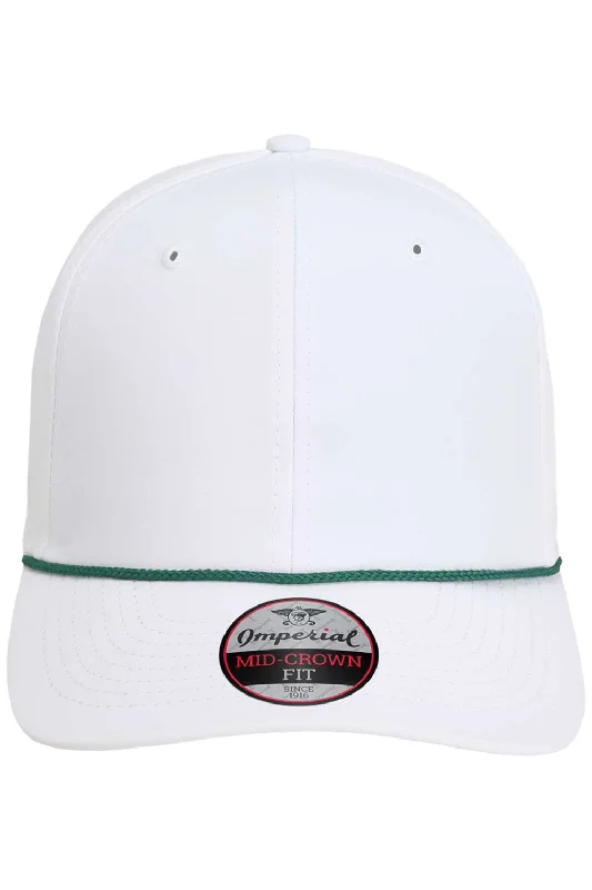 mens hats for trendy urban look-Imperial Mens The Wingman Moisture Wicking Snapback Hat - White/Dark Green