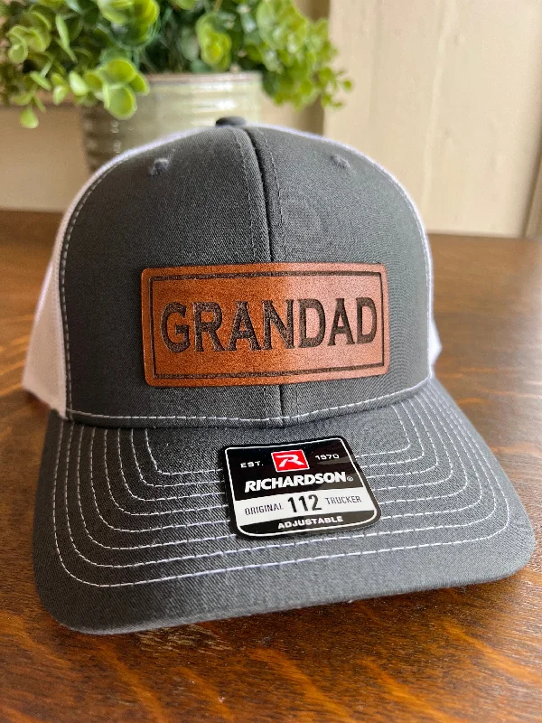 Beanies with warm insulating fabric-Grandad Christmas gift Hat for Dad Richardson 112 leather patch trucker hat for Dad Gift for Pop Christmas Gift for Grandad. Dad Hat gift.