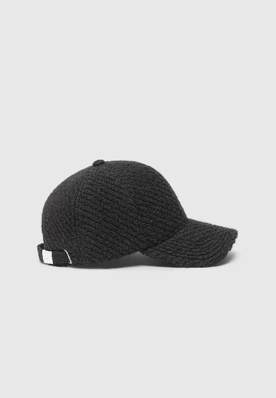 eco-friendly wool hats-  Textured Wool Twill Cap - Black