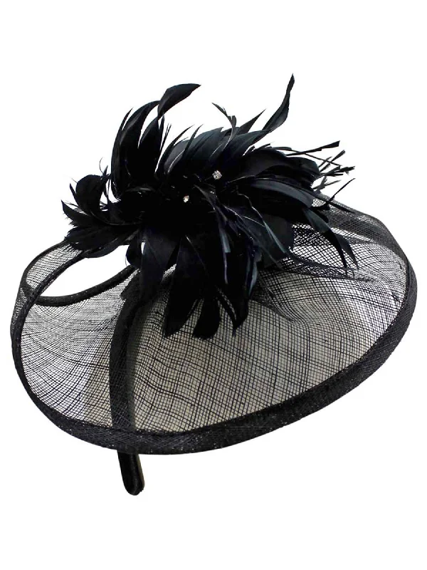 Beanies for adults-Black Sinamay Fascinator Headband