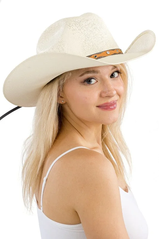 Headbands with patterns-Pre-Order Vaquero Structured Cowboy Hat - White