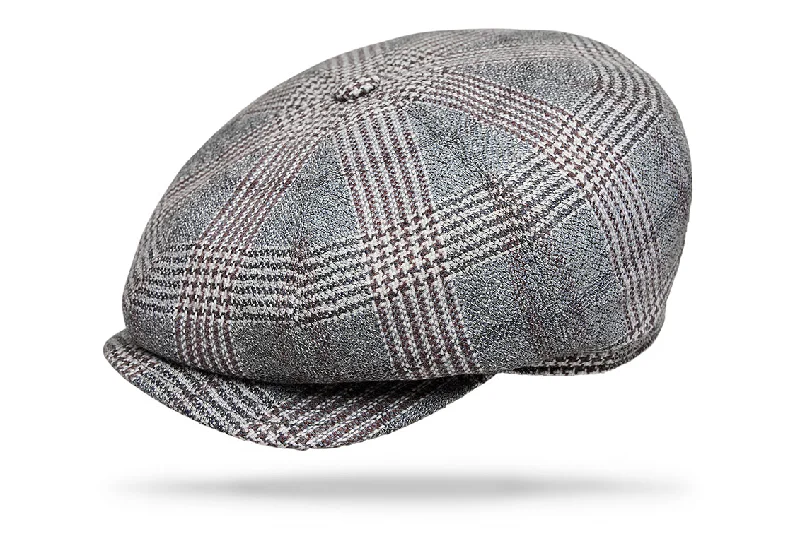 wool hats for camping-  Wool Gatsby - Washed denim houndstooth plaid