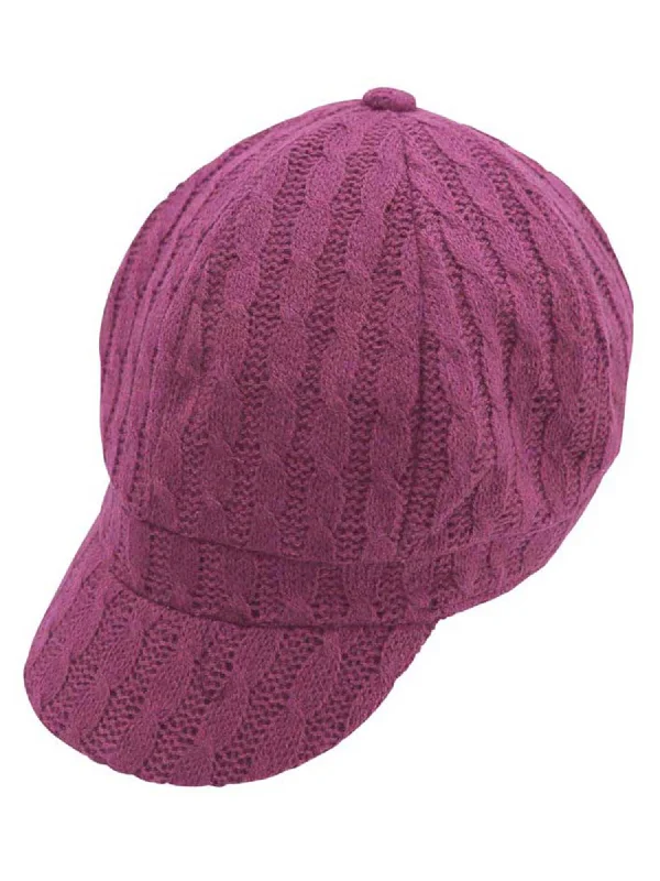 Beanies for streetwear-Fuchsia Pink Twisted Cable Knit Newsboy Cap Hat