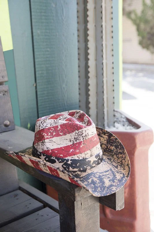 Headbands with metallic finishes-Vintage Flag Cowboy Hat