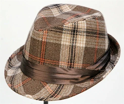 Beanies for staying warm in the snow-Cuba Street Brown Plaid Fedora