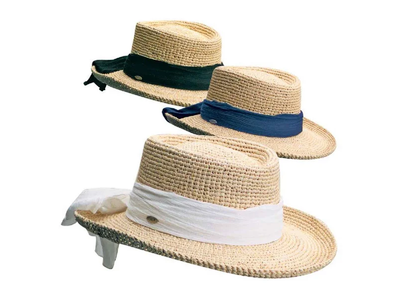 sun hat for winter sun-C- Scala Women's "MANAROLA" Hand Crocheted Raffia Gambler Sun Hat, #LR241OS