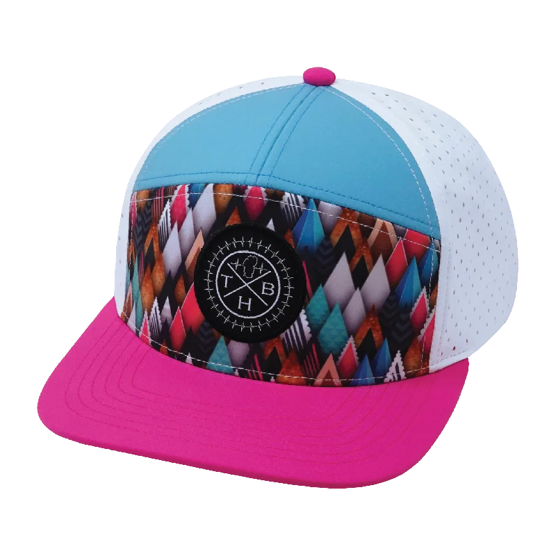 Casual headbands-Color Vibes Hat | Flat Bill | Neon Peaks - Neon Pink - Neon Green Blue - White