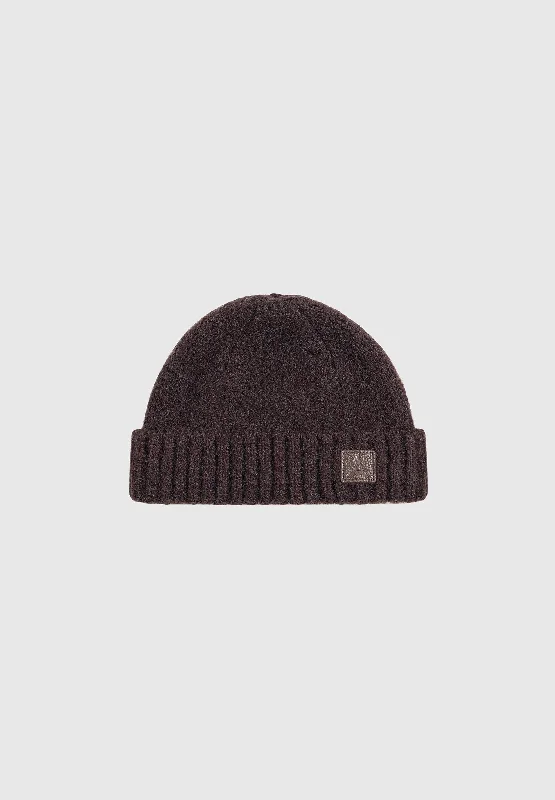 boiled wool hats-  Brushed Wool Knit Beanie - Brown