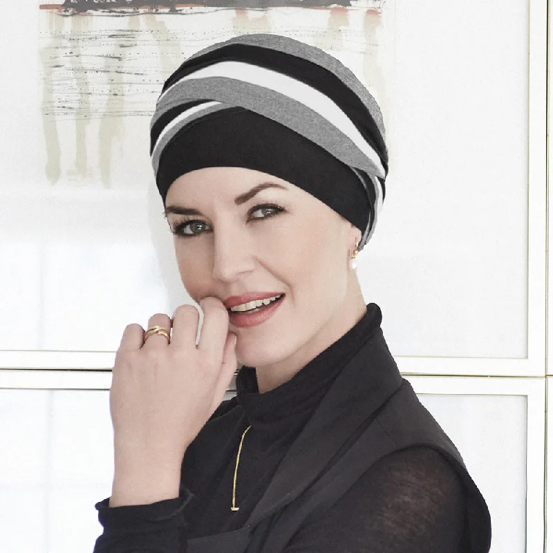 Beanies for adults-Christine Shanti Turban - Black/Grey/Ivory