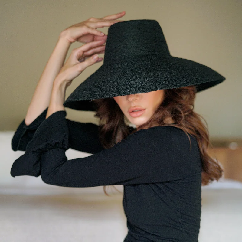 Beanies for stylish travel wear-RIRI Jute Straw Hat, in Black by BrunnaCo