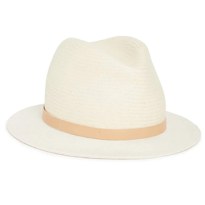 womens stylish hats for date nights-Fedorah Brim Leather Trim Straw Hat In Ivory