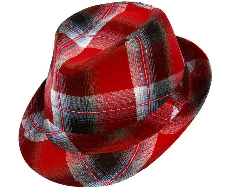 Beanies with stretchable fabric-Bleecker Cotton Plaid Fedora