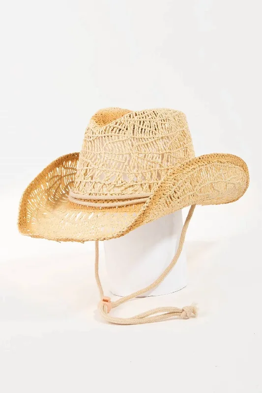 womens hats with artistic touches-Straw Cowgirl Hat In Tan