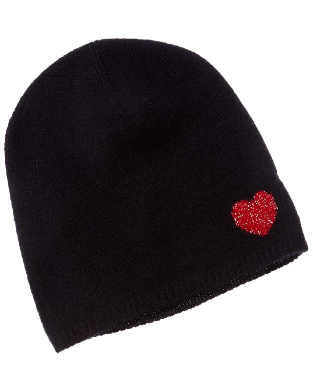 womens hats with cute embellishments-Hannah Rose Lurex Mini Heart Intarsia Slouchy Cashmere Hat