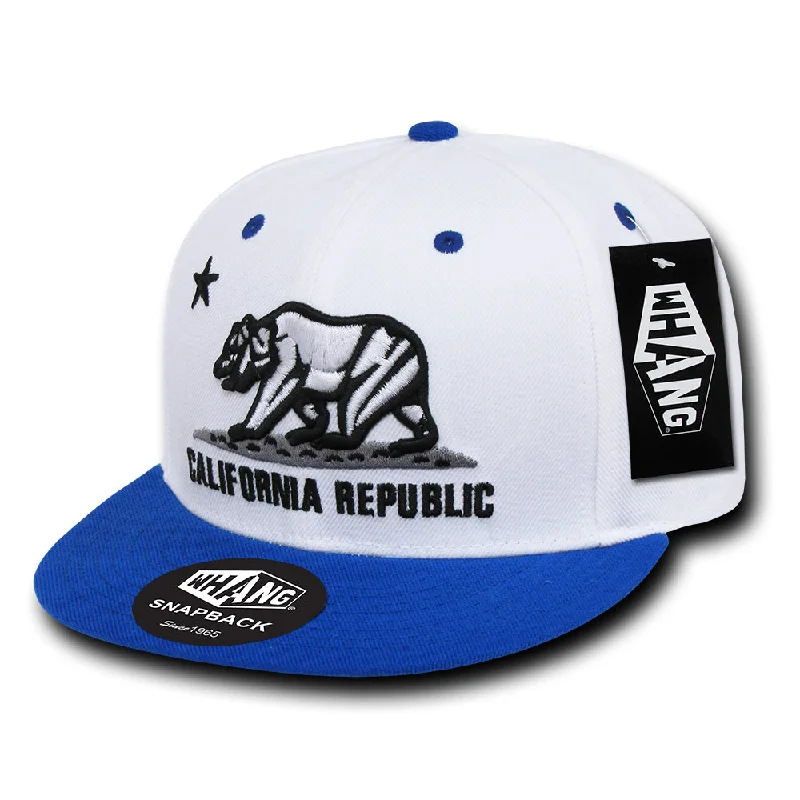 Beanies with warm lining-California Republic Cali State Bear Flag Snapback Hat White Royal Blue by Whang