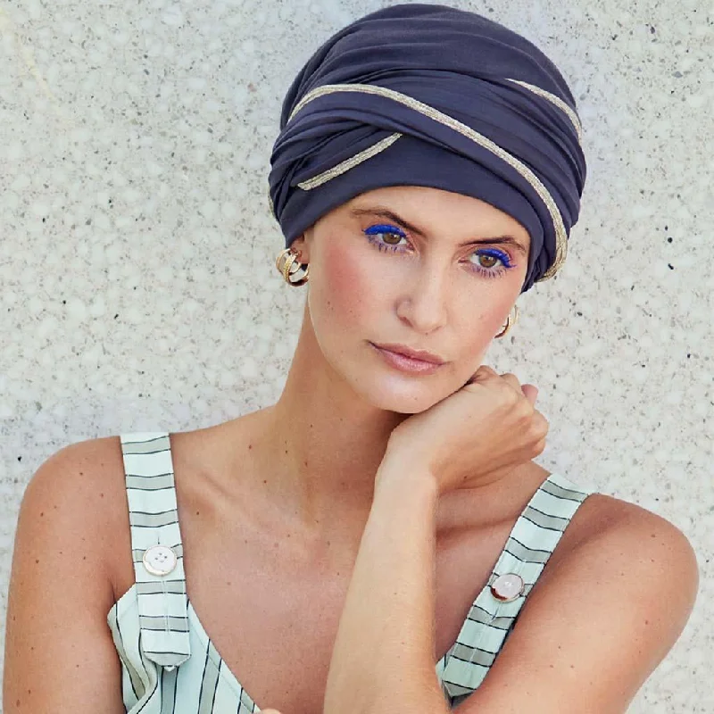 Stretchable headbands-Christine VIVA Emmy Turban - Shades of Blue/Gold