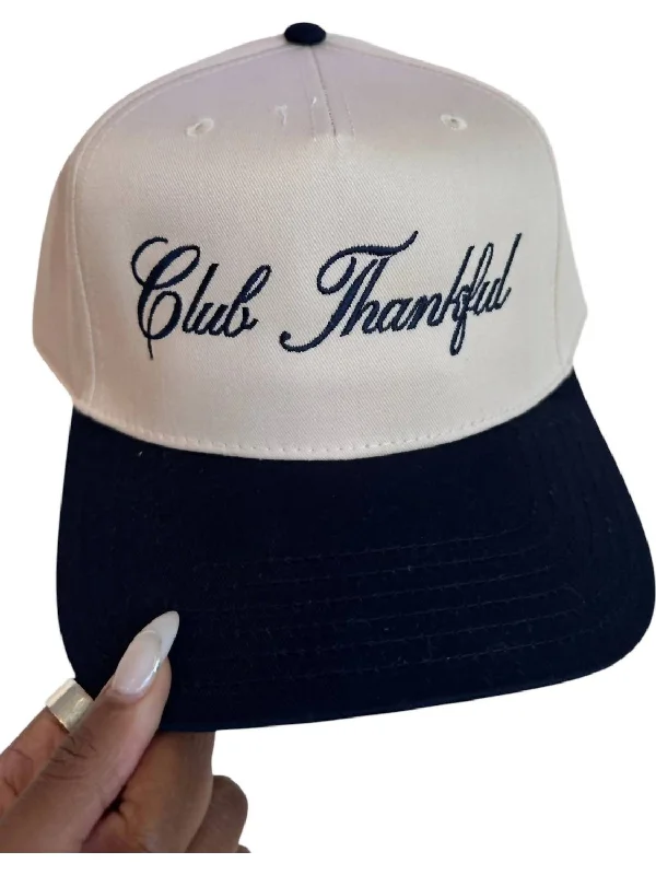 womens winter hats with ear warmers-Club Thankful Embroidered Hat In Navy