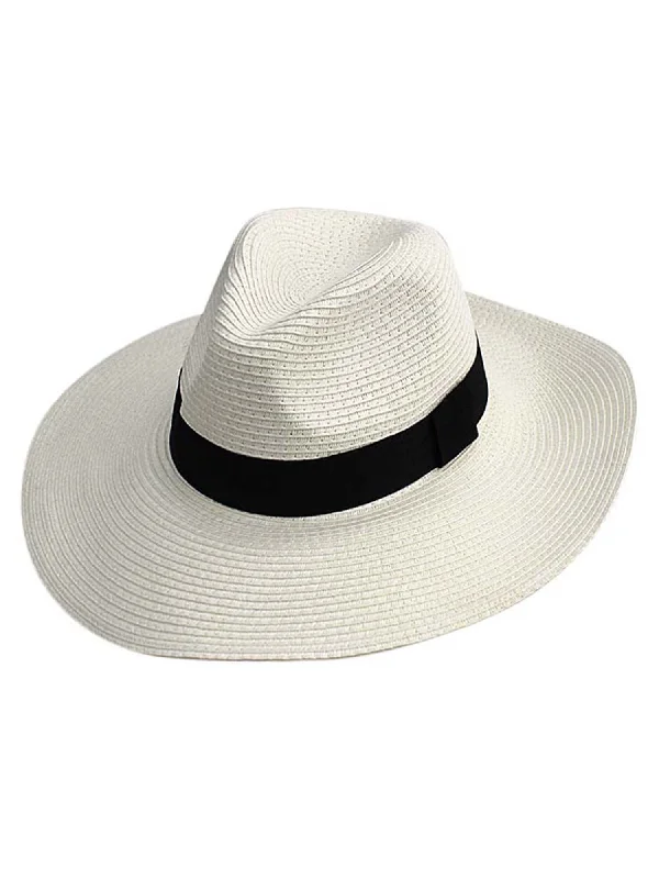 sun hat with visor for sun protection-Woven Straw Wide Brim Panama Style Sun Hat