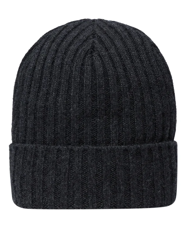 Beanies with bold designs-Unisex Chunky Ribbed Cashmere Hat Dark Charcoal Grey