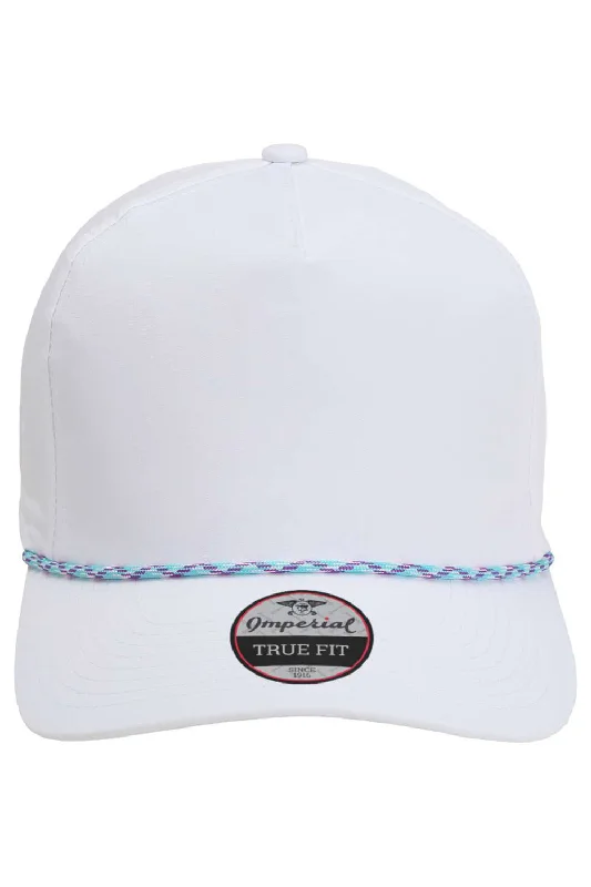 mens hats casual and comfortable-Imperial Mens The Wrightson Moisture Wicking Snapback Hat - White/Teal-Purple