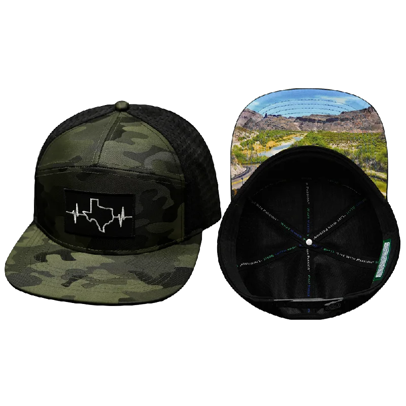 Beanies for layering under helmets-Texas Hat | Flat Bill | Green Camo - Black