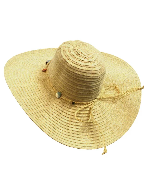 Headbands for crossfit-Natural Wide Brim Floppy Hat With Beaded Headband